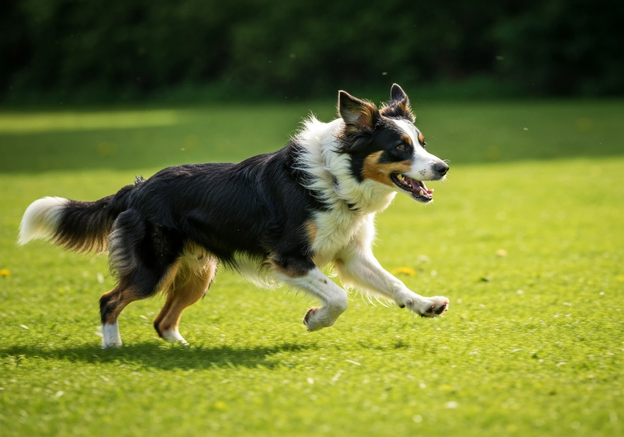 Confident Border Collie exercising outside
