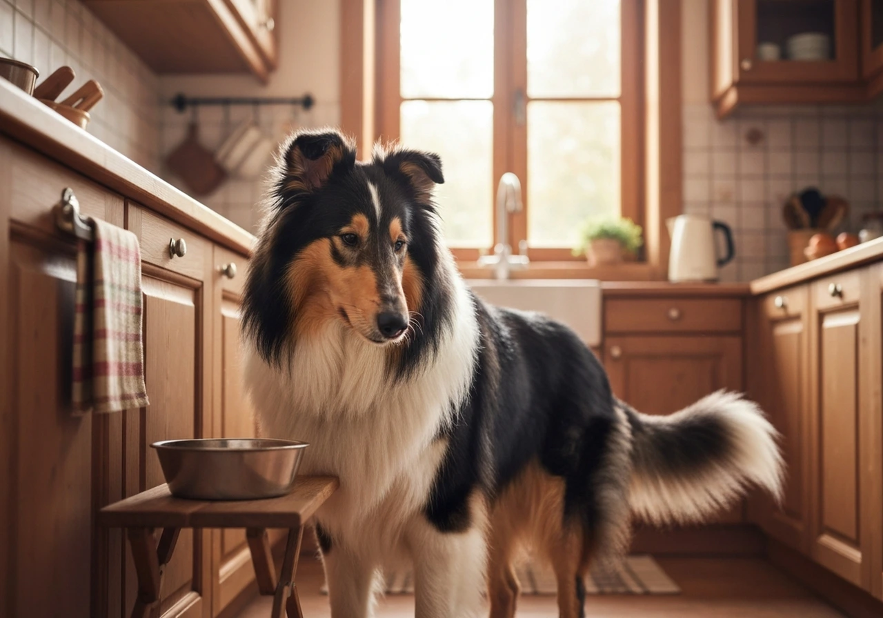 Collie waiting patiently for a puzzle treat