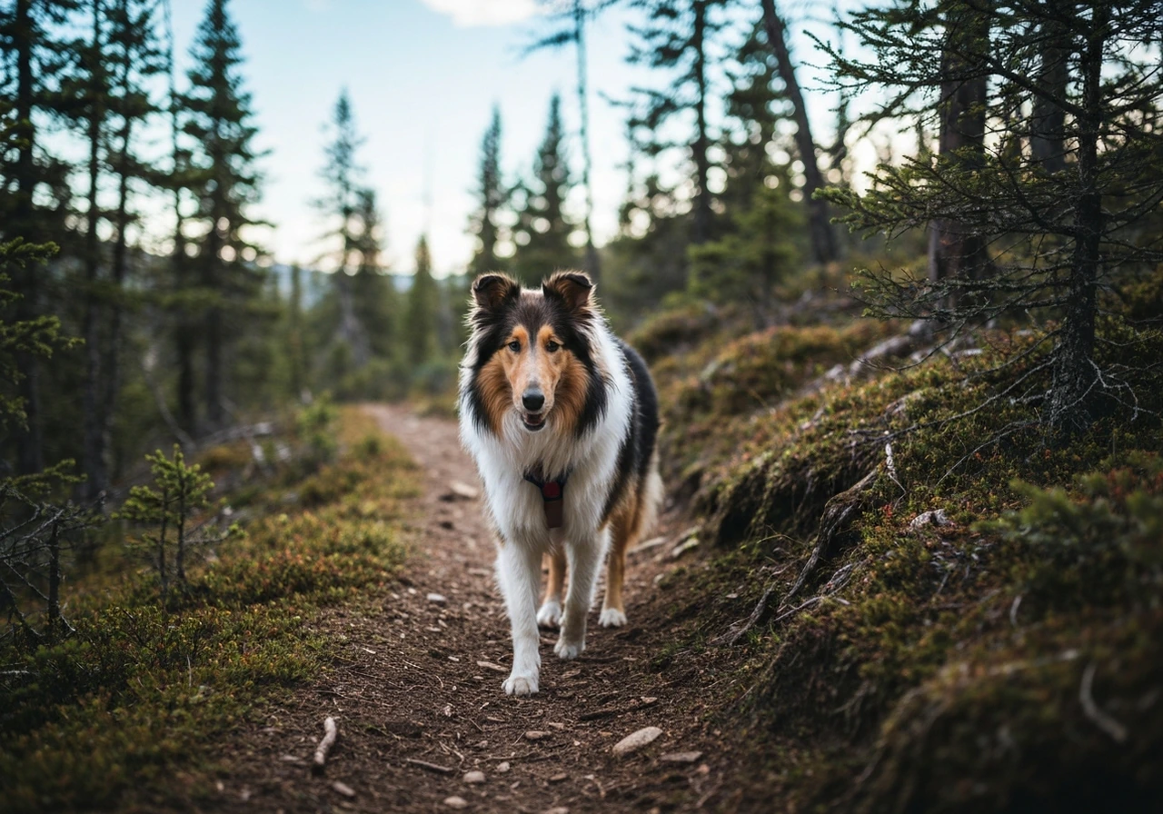 Collie on a hiking trail