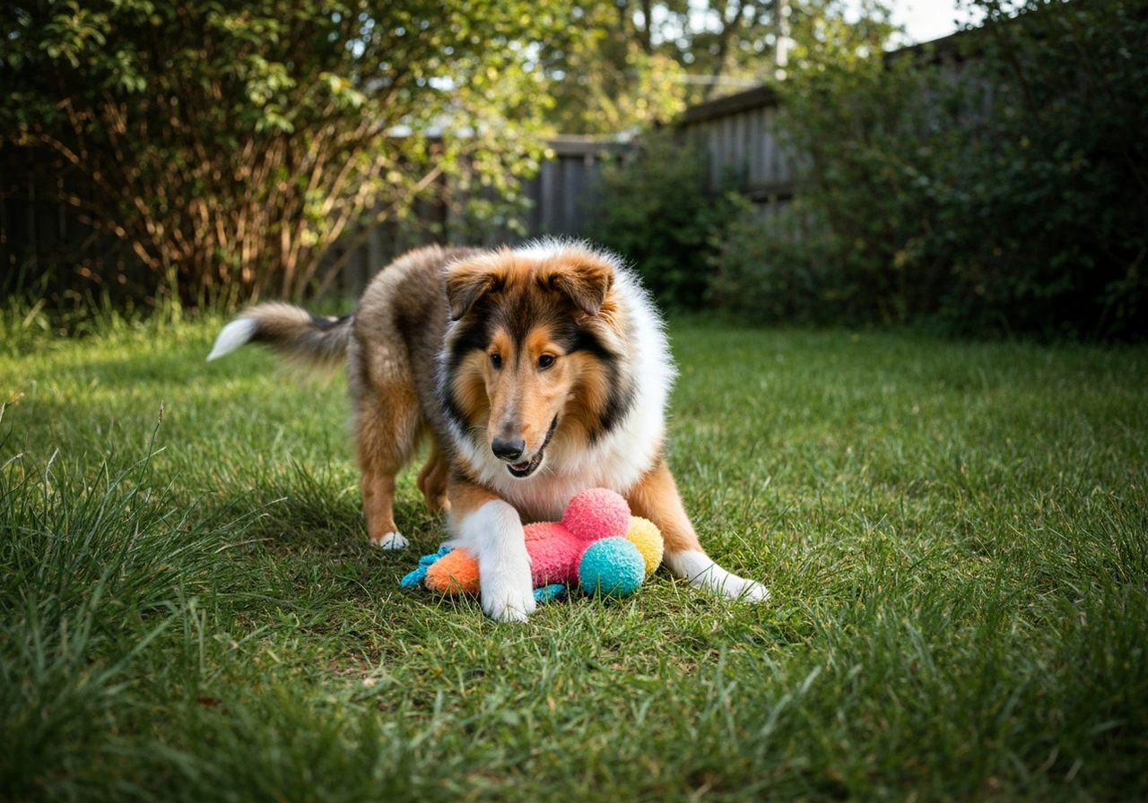 Young Collie puppy settling down